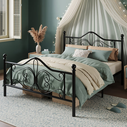 Metal Platform Bed Frame with Butterfly Pattern Headboard & Footboard – No Box Spring Required, Easy Assembly | Modern Decorative Bed Frame for Bedroom | Furn Mivo