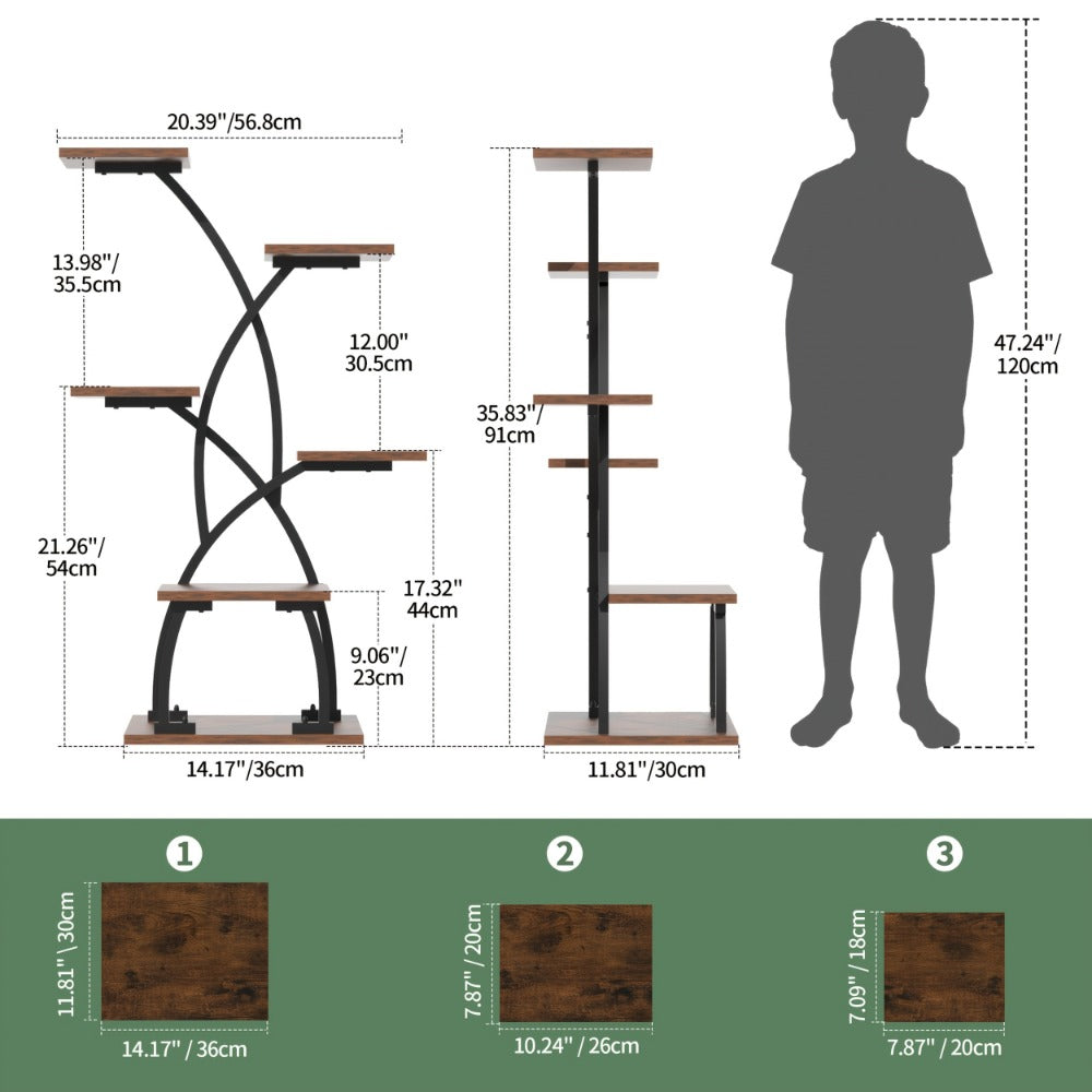 LED Corner Display Stand Bookcase 8-Tier 62" Tree Shaped Plant Shelf Metal Shelving Unit for Living Room Bedroom Study Balcony Home Decor Gift