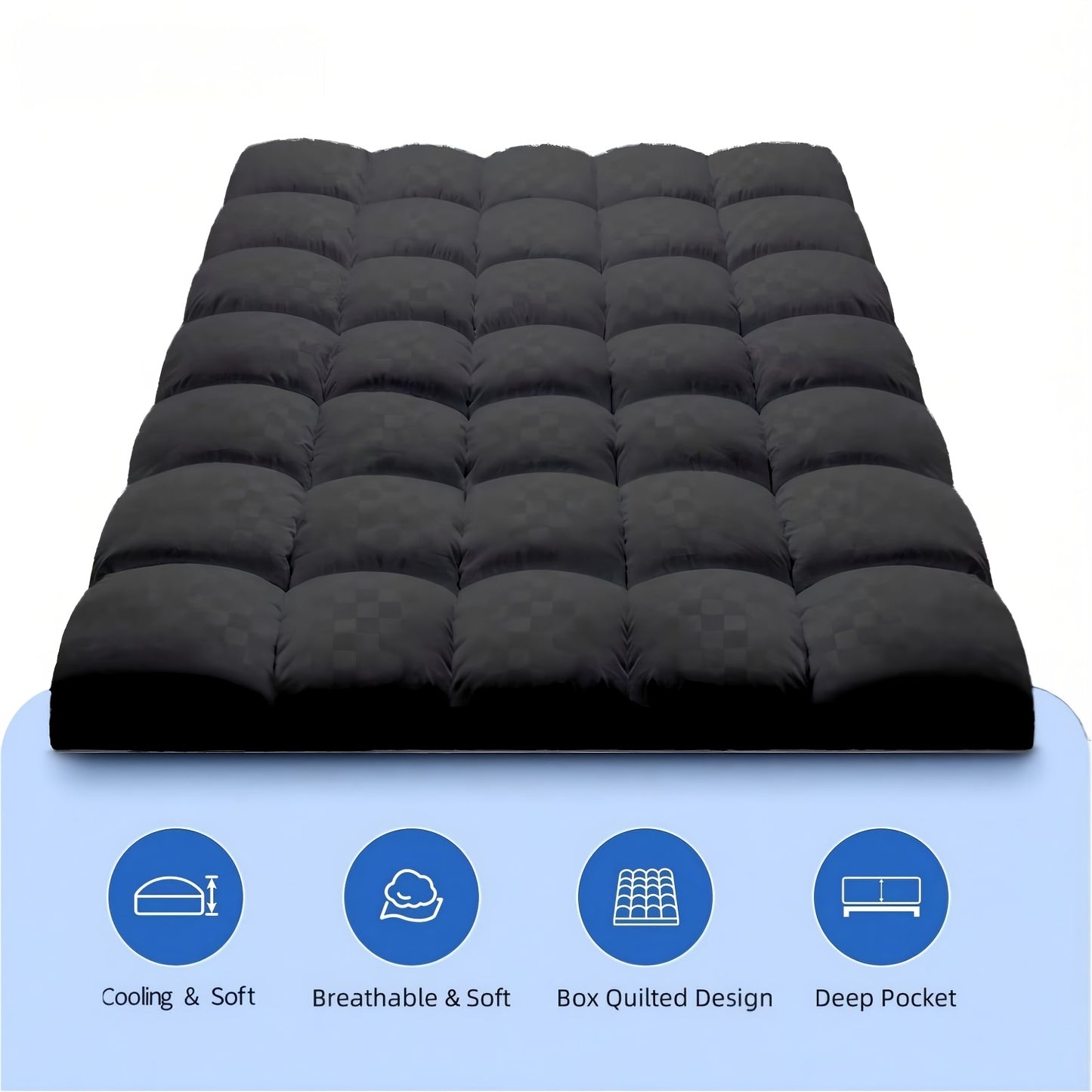 [Plush Machine Washable Topper] Mattress Topper with Overfilled Down Alternative Pillow Top - Baffle Box Design, Plush Support, Machine Washable, Fits 8-21" Deep Pocket Mattresses, Comfort Layer, Luxurious Feel, Durable Polyester
