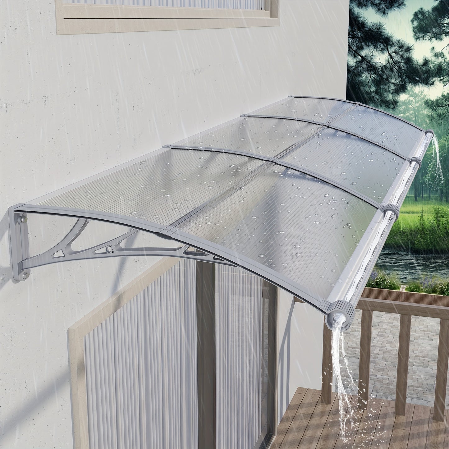 [UV Rain Snow Sunlight] Polycarbonate Window Door Awning Canopy with Large Sink Patio Awnings for Doorways Outdoor Sun Shade Cover Balcony Yard Roof UV Rain Snow Sunlight Protection Hollow Sheet, 24/32/40/48/60/80/120 Inches