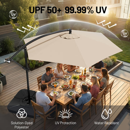10-Foot Patio Umbrella, Cantilever Style for Outdoor Use, Featuring an Adjustable Tilt And Crank Mechanism, Supported by 8 Robust Ribs, Designed for Durability with Wind-Resistant UV Protection, Perfect for Pool Decks, Lawns, Backyards, And Gardens