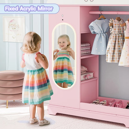 Kids Armoire with Jewelry Cabinet, Kids Dress Up Storage wth Shelves, Girls Wardrode Costume Organizer with Mirror, Children Closet with Armoire for Bedroom, Kids Room, Girls, Kids Room Furniture, Bedroom Storage, Stylish Kids Wardrobe, Playful Design, Ha