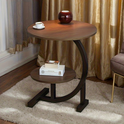 Modern Luxury Wrought Iron and Wood Hybrid Side Table with White Marble-patterned Top - Space-saving Sofa/bedside Coffee Table with Storage Shelf, Black Metal Frame and MDF Base, Compact Portable Design, Easy Assembly Suitable for Small Spaces