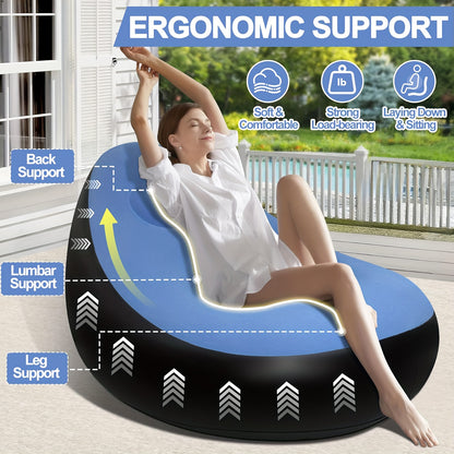 UPWELL Comfortable Inflatable Couch, Adult Reclining Air Sofa, Collapsible Portable Seating, Sofa with Ottoman, Indoor Living Room Air Cushion Sofa, Playroom, Office Balcony, Outdoor Travel, Camping Use