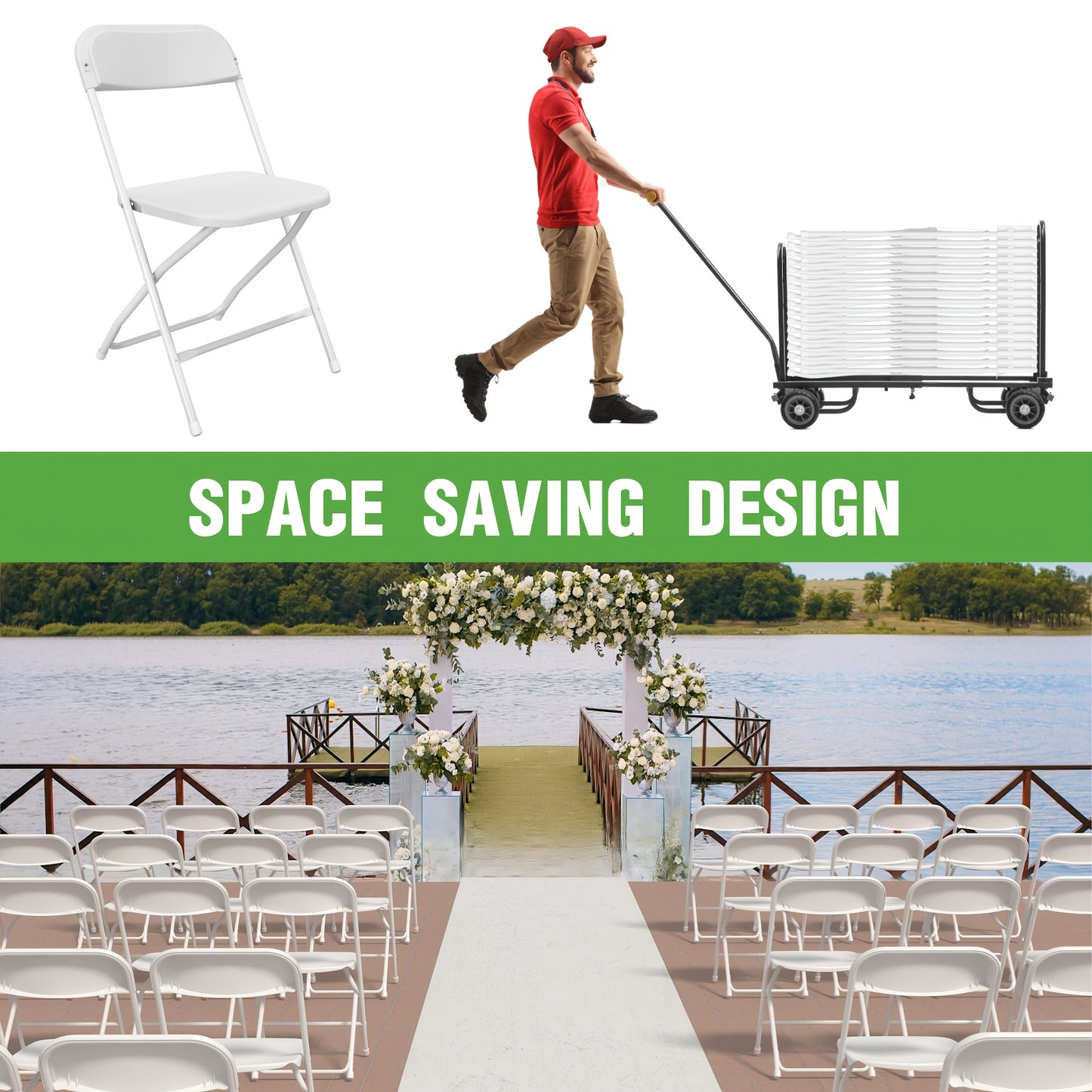 10/24/50 Pack White Folding Chairs – 350 Lbs Weight Capacity Reinforced Plastic Chairs, Steel Reinforced Frame, Commercial Grade Stackable Chairs, Suitable for Indoor And Outdoor, Weddings, Offices, Banquets, Restaurants, Parties