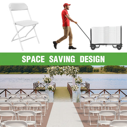 10/24/50 Pack White Folding Chairs – 350 Lbs Weight Capacity Reinforced Plastic Chairs, Steel Reinforced Frame, Commercial Grade Stackable Chairs, Suitable for Indoor And Outdoor, Weddings, Offices, Banquets, Restaurants, Parties