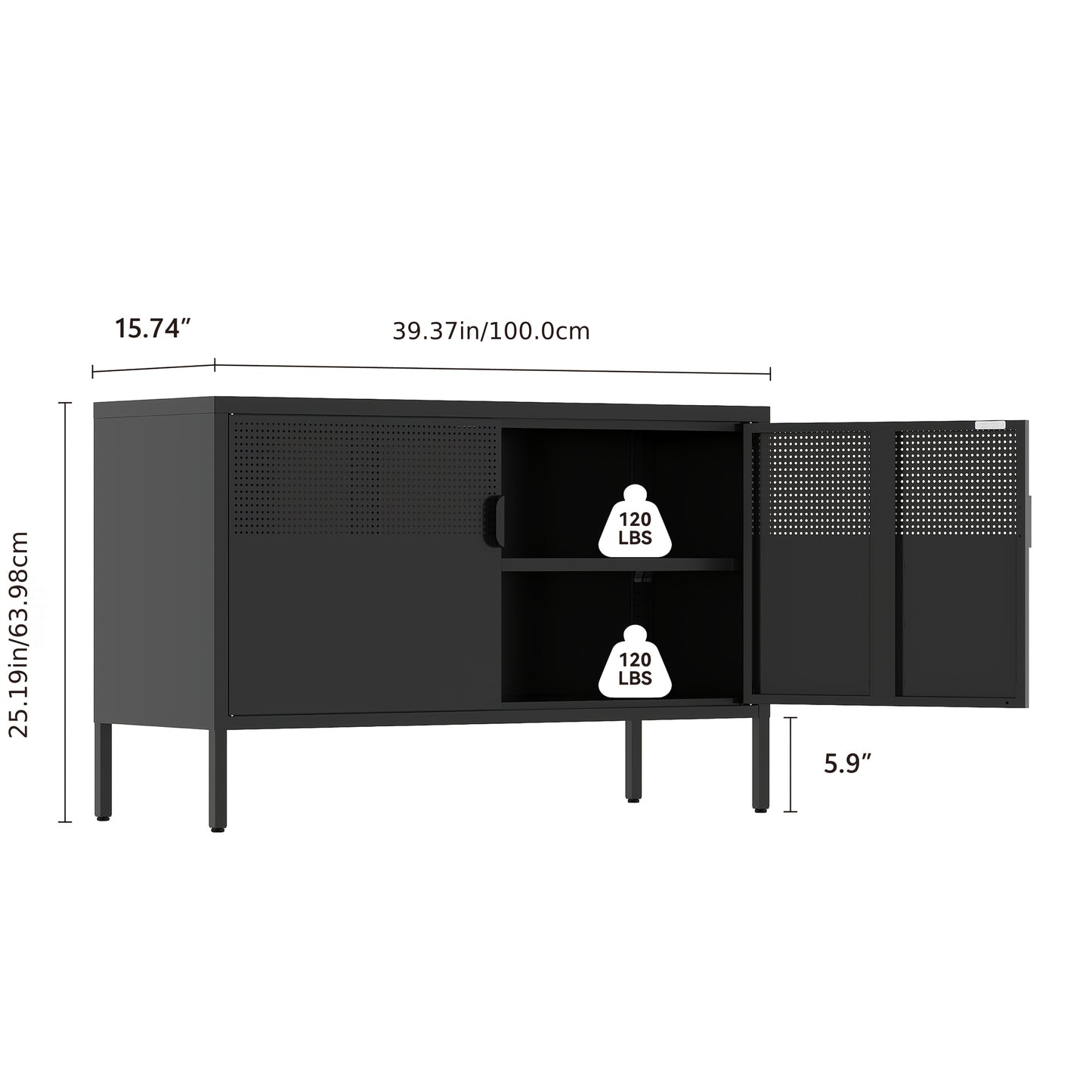 Two-Door Metal Storage Cabinet Featuring Adjustable Shelves - A Versatile 2-Tier Accent Cabinet Suitable for Home Office, Kitchen, Or Garage | Industrial Farmhouse Style Steel Cabinets