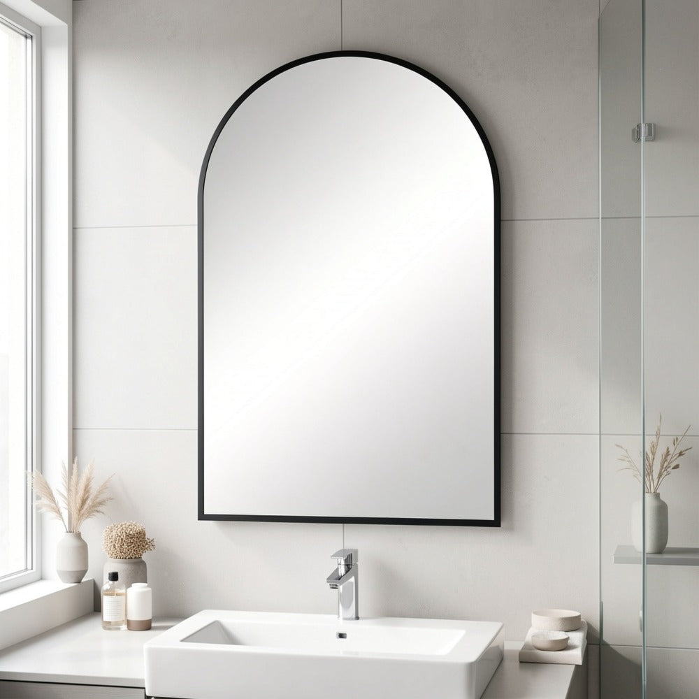 Arch Bathroom Mirror Wall Mounted Shatter-Proof Metal Frame Vanity Mirror Over Sink for Bedroom Living Room Modern Home Decor