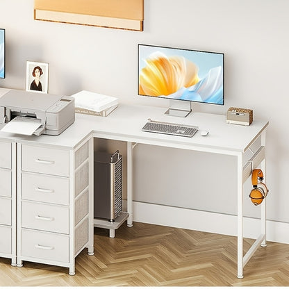 L Shaped Desk with 4 Drawers & Hook – Reversible White Corner Computer Desk with Storage, Study Vanity Table for Home Office Bedroom, 40" & 48" Small Space