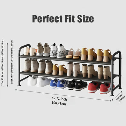 SUOERNUO 2/3/4-Tier Long Shoe Rack, Large Capacity Storage Organizer, Stackable Wide Shoe Rack Suitable for Wardrobe, Floor, Entrance, Porch, And Storage