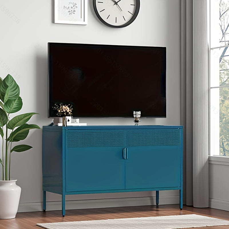 Two-Door Metal Storage Cabinet Featuring Adjustable Shelves - A Versatile 2-Tier Accent Cabinet Suitable for Home Office, Kitchen, Or Garage | Industrial Farmhouse Style Steel Cabinets