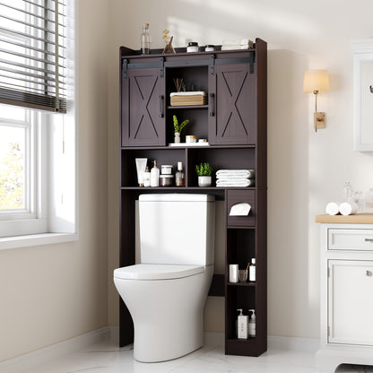 Over-The-Toilet Storage Cabinet with Toilet Paper Holder Stand - Space-Saving -Standing Bathroom Shelf, /Plywood Suitable for Bathroom, Restroom, Laundry Room, Modern with Assembly (No Wall-Mount)
