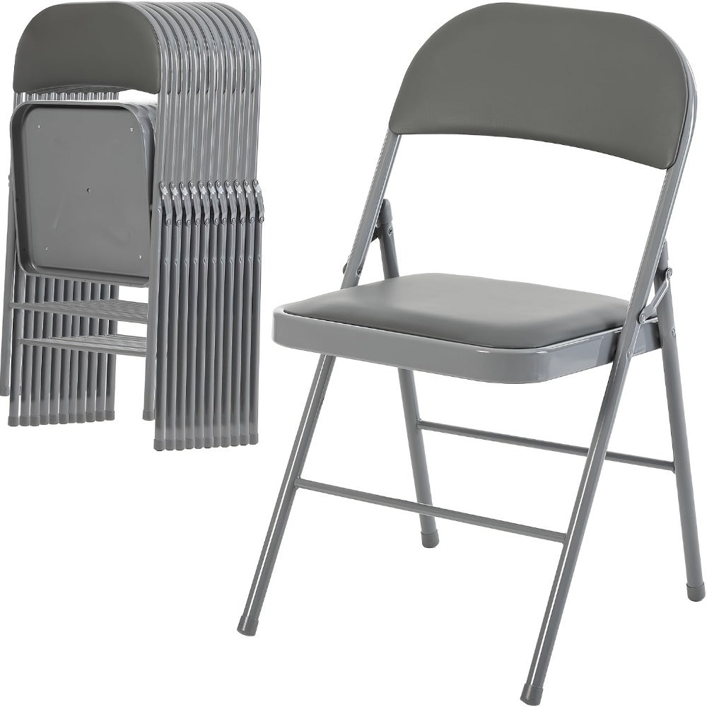 PU Leather Folding Chairs with Padded Seats & Steel Frame, Portable Stackable Chairs for Events Weddings Dining Home Office Church, 2 4 8 10 12 20 Packs Available in Khaki Black Grey