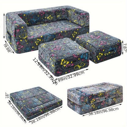 Folding Sofa Bed with LED Lights Multifunctional Convertible Sofa Cushion Floor Couch for Game Room Bedroom Living Room, Luminous Lazy Sofa Sleeper Chair Fold Out Bed