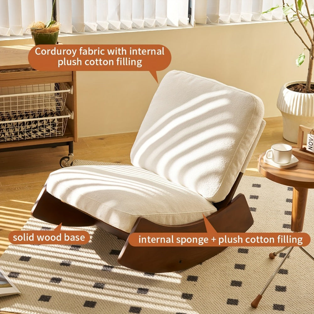 Upholstered Glider Rocking Chair with Solid Wood Frame | Comfortable Accent Reading Chair for Bedroom, Living Room & Nursery | Single or Set of 2 | White or Green