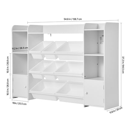 VEVOR 4-Tier Kids Toy Storage and Bookshelf with 8 Flexible Plastic Bins White 44-48inch/54-58inch