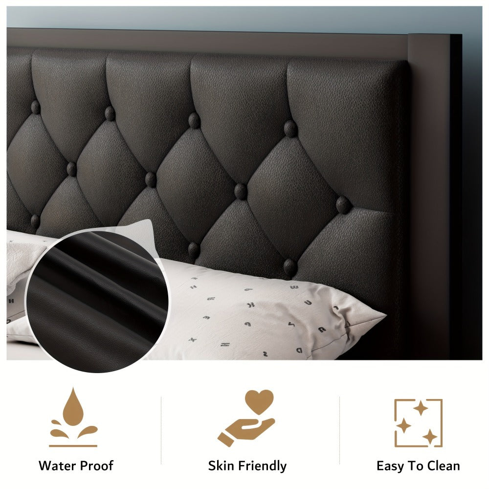 Platform Bed Frame with Button-Tufted Headboard, 12 Inch Under-Bed Storage Space, Steel Slat Support, No Box Spring Needed, Easy Assembly, Twin Full Queen