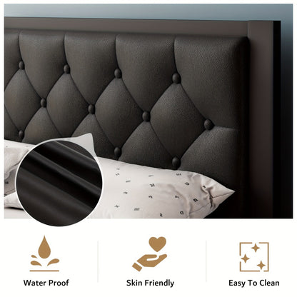 Platform Bed Frame with Button-Tufted Headboard, 12 Inch Under-Bed Storage Space, Steel Slat Support, No Box Spring Needed, Easy Assembly, Twin Full Queen