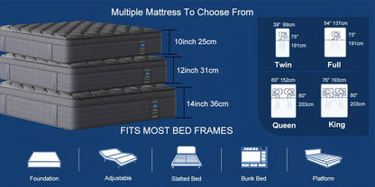 [Hybrid Mattress] 10in/12in/14in Hybrid Mattress, Twin Full Queen King, Gel Memory Foam Pocket Spring Mattress, Medium Firm With Lumbar Support, Ultra Quiet Motion Isolation, Fiberglass Free & Deep Sleep Support, Mattress In A Box For Home & Hotel All Age