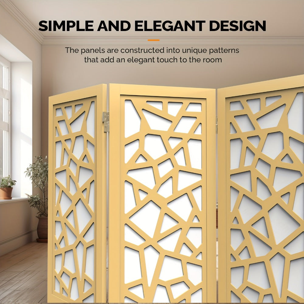 Geometric Wood Room Divider 70"H – Freestanding Privacy Screen with Modern Pattern, Indoor Space Separator for Living Room, Bedroom & Office, No Assembly Required