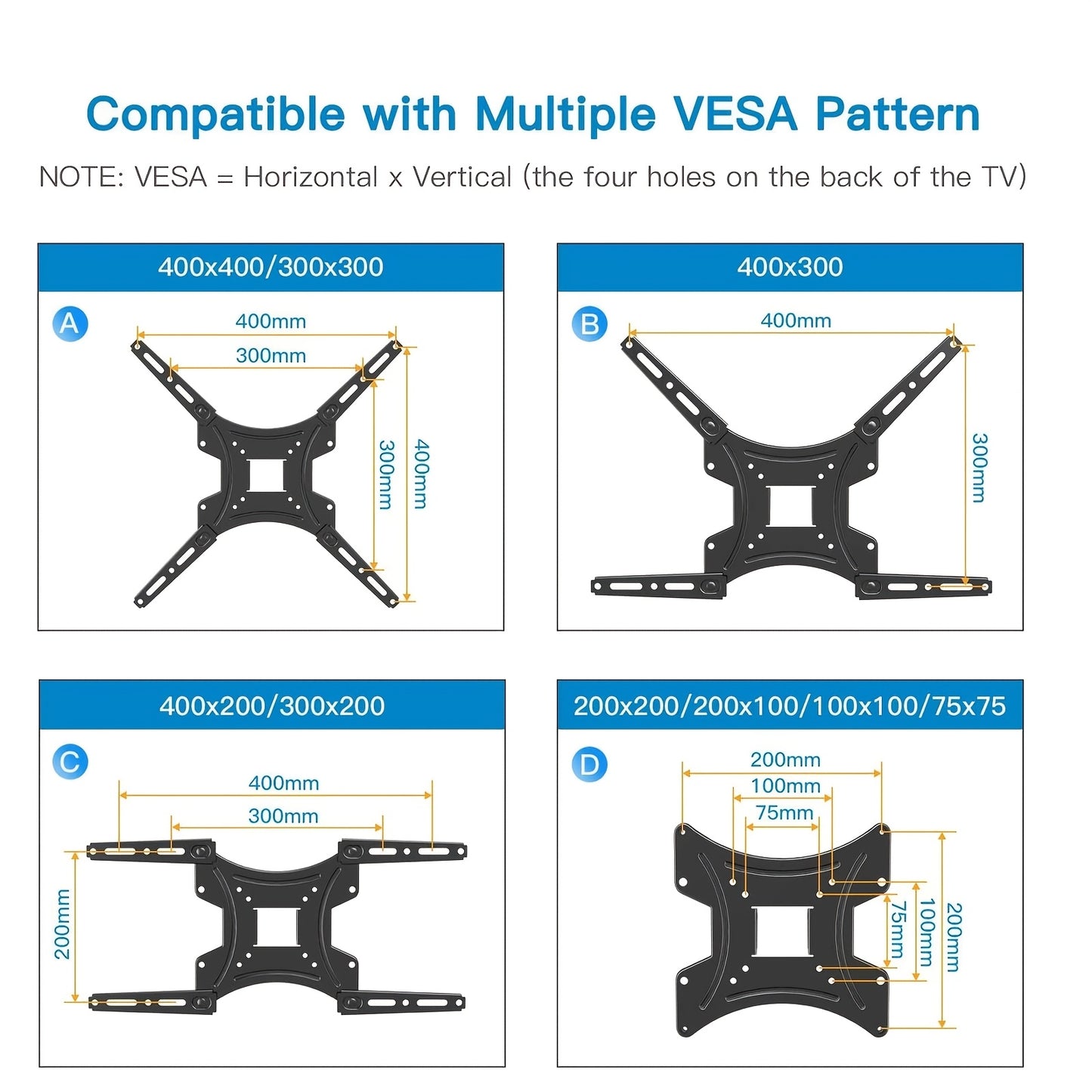 Full Motion TV Wall Mount Bracket with Articulating Arms, Swivel, Tilt, And Extension for 26-55/26-60 Inch TVs, Supports Up to 66/77 Lbs with Max VESA 400x400mm Multifunctional Mount for Home Entertainment