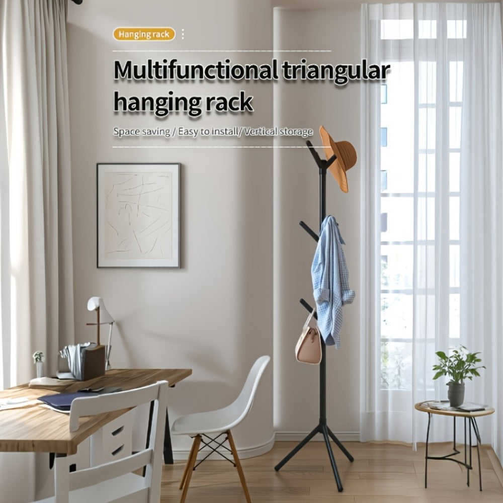 Clothes Rack with Hooks and Shelf 9 Hooks Mobile Freestanding Garment Organizer for Entryway Hallway Bedroom Living Room Office Dorm Black White