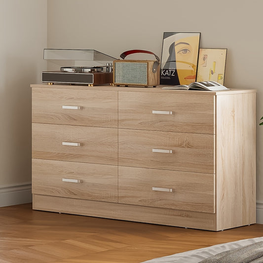 A Six-Drawer Dresser Designed for The Bedroom Featuring Spacious Drawers, Substantial Wooden Dressers, And a Chest of Drawers, Ideal for Modern Closets And Living Rooms