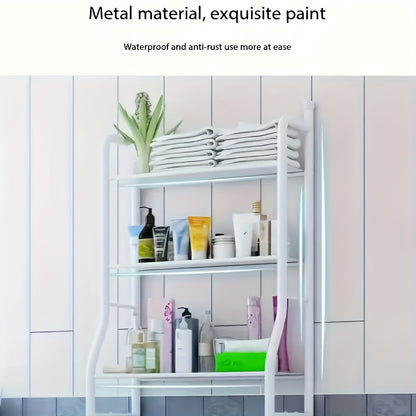 3-Tier Metal Bathroom Storage Rack, Space-Saving Over-the-Toilet Shelf Organizer with Frame, No-Drill Setup for Small Spaces, Toilet Storage Solutions | Minimalistic Design | No-Drill Setup, Bathroom Organizer And Storage, Business Vertical Rack