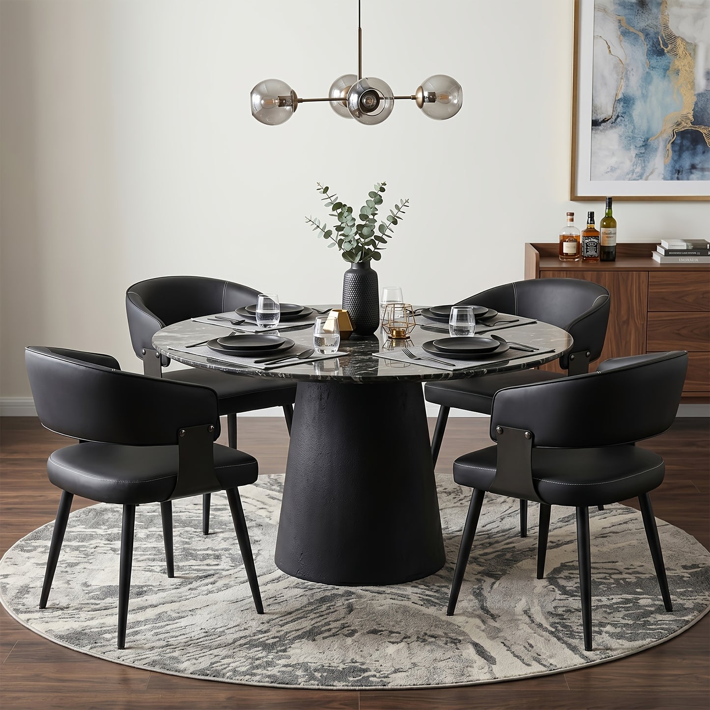 Modern Dining Chairs Set Of 2, Faux Leather Upholstered Kitchen Chairs With Curved Back And Metal Legs, Mid Century Chairs For Dining Room, Kitchen