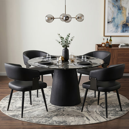 Modern Dining Chairs Set Of 2, Faux Leather Upholstered Kitchen Chairs With Curved Back And Metal Legs, Mid Century Chairs For Dining Room, Kitchen