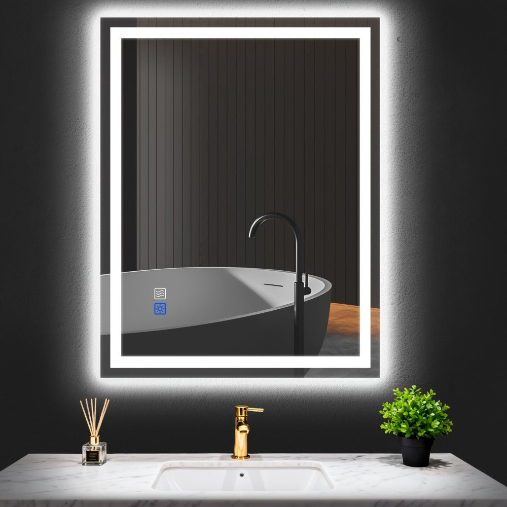 LED Bathroom Mirror 24x36 Inch with Front & Backlight Anti-Fog Dimmable, 3 Color Temperatures Memory Function Shatter-Proof Tempered Glass Vanity Wall Mirror Horizontal Vertical