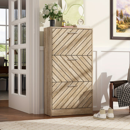 Modern Shoe Cabinet with 3 Flip Drawers, Shoe Storage Organizer with Louver Doors, Shoe Storage Up to 18 Pairs, for Living Room, Enterway, Hallway