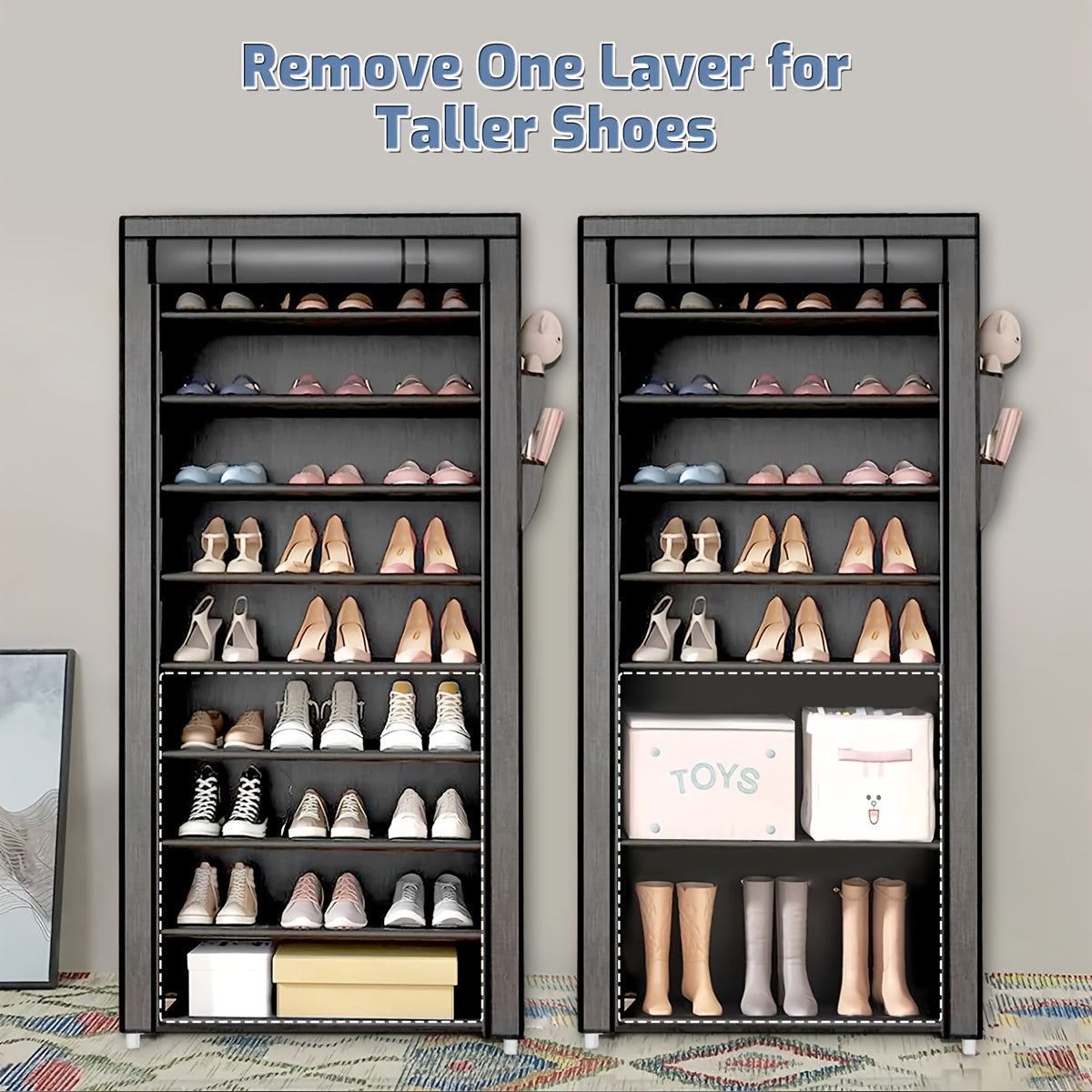 6/8/10 Tier Shoe Organizer with Nonwoven Fabric Cover Shoe Cabinet, Easy to Assemble, Portable Shoe Cabinet, Shoe Storage Shelf for 27-35 Pairs Of Shoes, Suitable for Various Scenes Such As Entryway, Suitable for Sneakers, High Heels, And Boots