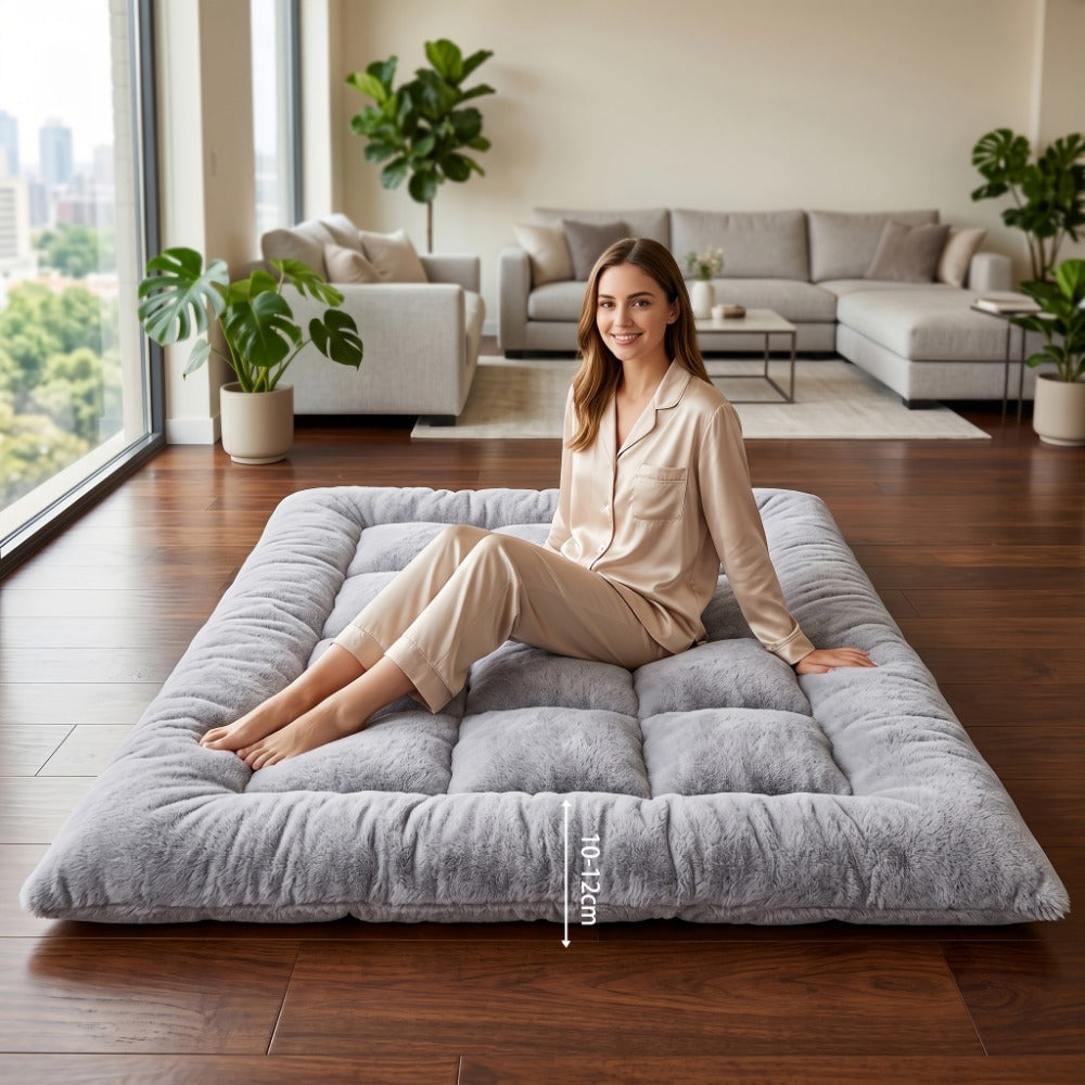 Foldable Floor Mattress Tatami Sleeping Pad, Ultra-Soft Thickened Sofa Mattress for Bedroom Camping Dorm & RV, Portable Japanese Floor Bed – Grey, Small Twin Queen King