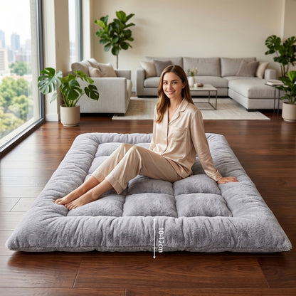 Foldable Floor Mattress Tatami Sleeping Pad, Ultra-Soft Thickened Sofa Mattress for Bedroom Camping Dorm & RV, Portable Japanese Floor Bed – Grey, Small Twin Queen King
