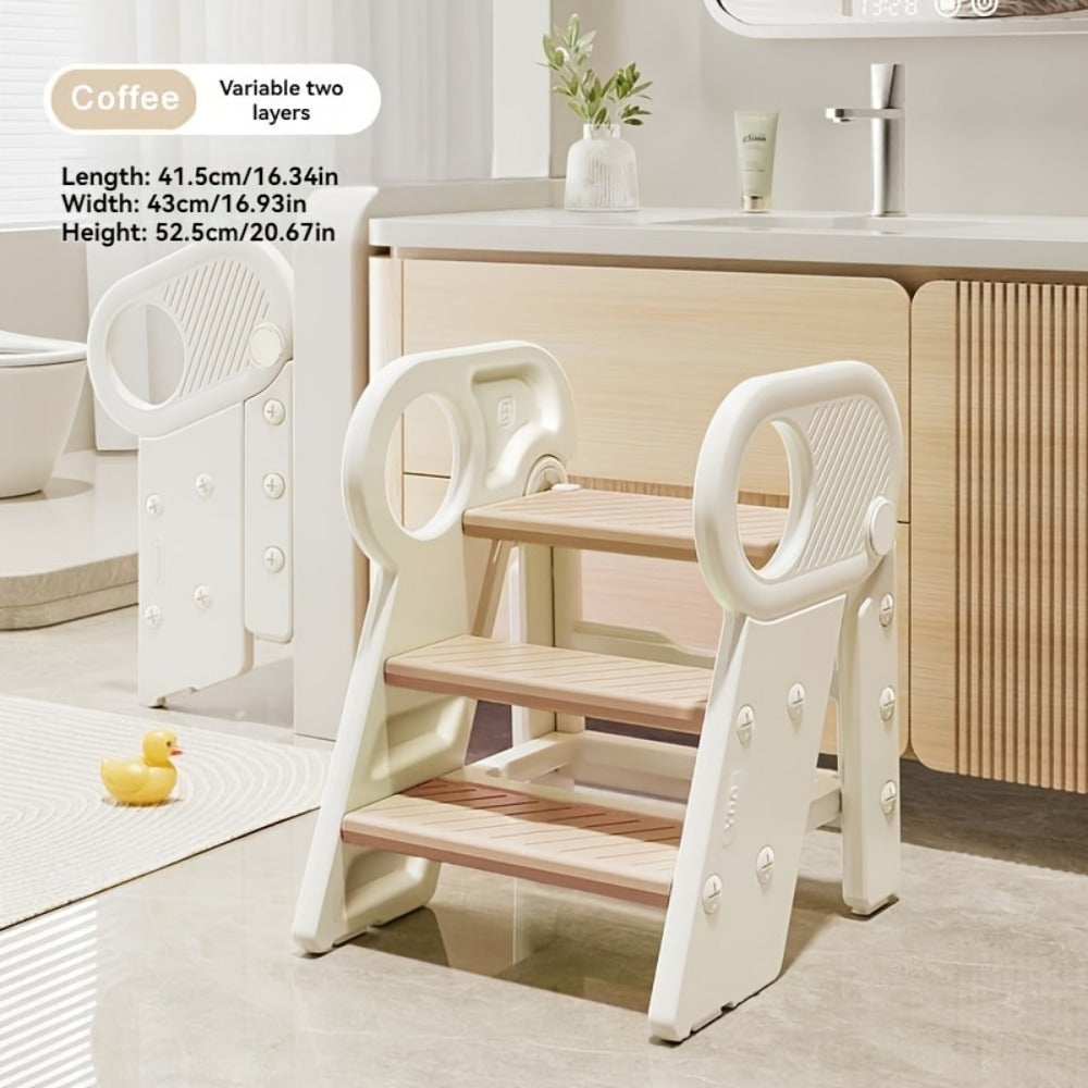 Kids Step Stool for Bathroom Sink & Toilet Potty Training, Adjustable 3-Step Toddler Stool with Handles & Non-Slip Surface, Learning Helper Tower for Kitchen Counter, Grey Coffee Green