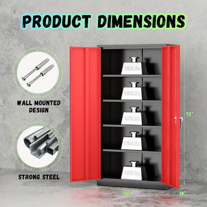 Metal Storage Cabinet, 72" Locking Steel Cabinet with 2 Doors And 4 Adjustable Shelves, Tall Metal Cabinet for Garage, Warehouse, Gym