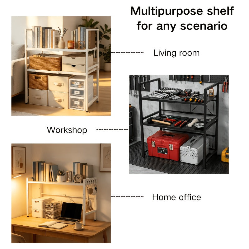 Space-Saving Adjustable Microwave Shelf, Multi-Functional Kitchen Counter Shelf. Thickened Metal, Strong Load Capacity. Easy Assembly, Available In Single Or Double Layer. Adjustable From 16 -24in. Suitable for Microwave, Cookware, And Spice Storage