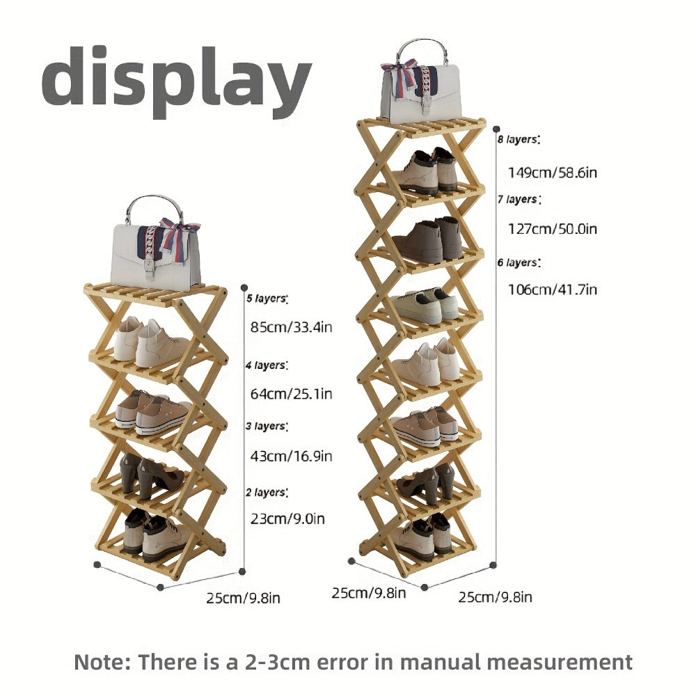 Bamboo Shoe Rack Foldable 2/6/7 Tier Entryway Organizer 20-Second Setup, Space-Saving Eco-Friendly Shoe Shelf for Hallway Closet Bedroom, Natural Charcoal No Tools Required