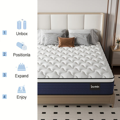 [Ergonomic Memory Foam] LODEIJA Ergonomic Medium Firm Hybrid Mattress In A Box - 10/12/14 Inch Thick, Twin, Full, Queen, King Sizes | Pocket Springs & Memory Foam for Motion Isolation, Pressure Relief, And Silent Sleep, Breathable Bed Mattress, Fiberglass