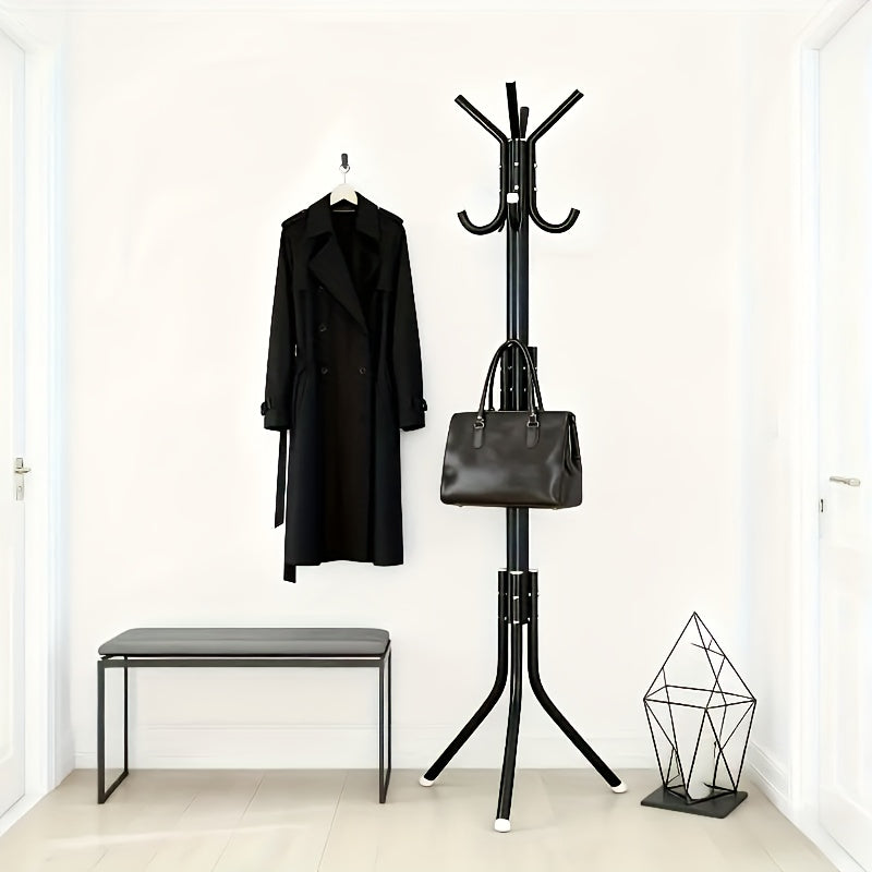 1pc Heavy-Duty Metal Coat Rack with 9-Tier Vertical Storage - Freestanding Space-Saving Clothing Organizer with Sturdy Iron Frame & Copper Finish, 27"+ Height, Easy Assembly for Entryway, Living Room, Bedroom, Dorm - Portable Garment Rack for Shirts