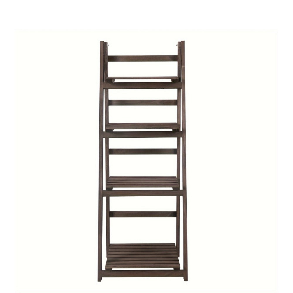 4-Tier Ladder Plant Stand Solid Wood Foldable, Paulownia Wood Display Shelf for Plants Garden Patio Balcony Living Room, Corner Shelf Storage Rack Bookshelf