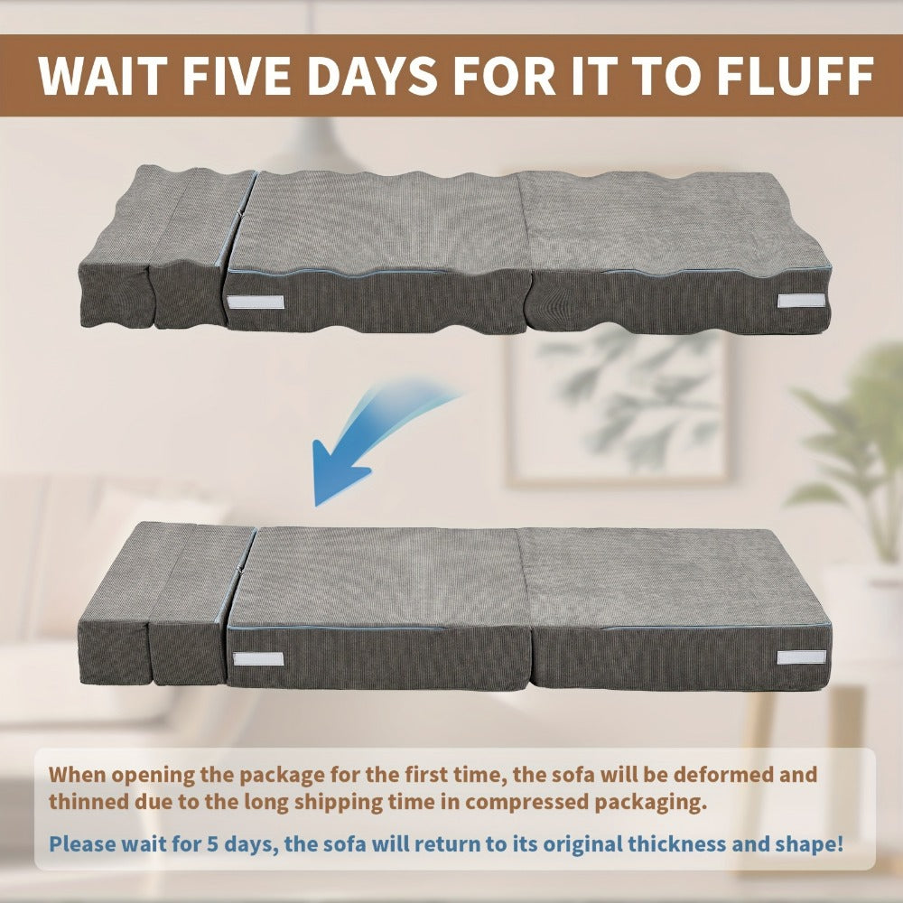 Tri-Fold Folding Mattress Floor Sofa Bed, Portable Memory Foam Sleeping Mat Convertible Couch for Adults Camping Guest, 63"×25.6"×6" - Furn Mivo