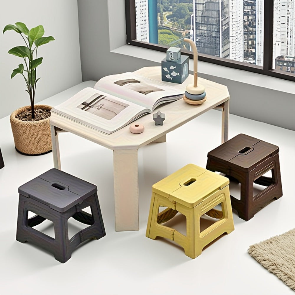 Folding Step Stool Non-Slip Portable Footstool | Adjustable Height, Durable Plastic, Lightweight Shoe Bench for Kitchen, Bathroom, Bedroom, Home Use | Easy to Store, Modern Style