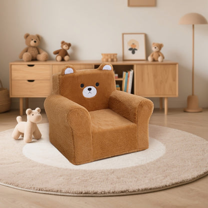 Kids Sofa/Teens - Ultra-Soft Teddy Bear Fleece & Machine-Washable Cover | 19.2"x13"x19.7"Ergonomic Support Chair, 5.6lbs Lightweight | Breathable Skin-Friendly Lounger For Game Room/Playroom (Cozy Beige)