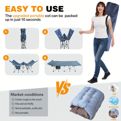 Camping Cot with Mattress Oversize Folding Cot for Adults Extra Large Cots for Sleeping with Mattress Heavy Duty Camping Bed with Carry Bag Folding Cot Support 700 Lbs/900 Lbs