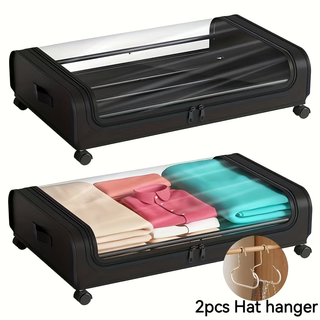 [Under Bed Storage] 1/2pcs Rolling Under Bed Metal Drawer - Under Bed Storage with Wheels for Clothes, Blankets, Books, Bedding, Shoes - Storage Containers, Organizer.1pc In A Gray Storage Box,, Hanger