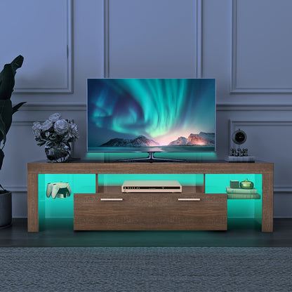 Contemporary LED TV Stand with Storage Drawers, High Gloss Media Console Table for TVs up to 80 Inch, Entertainment Center for Living Room Game Room Bedroom, 51" 63" 71" Sizes Black White Brown