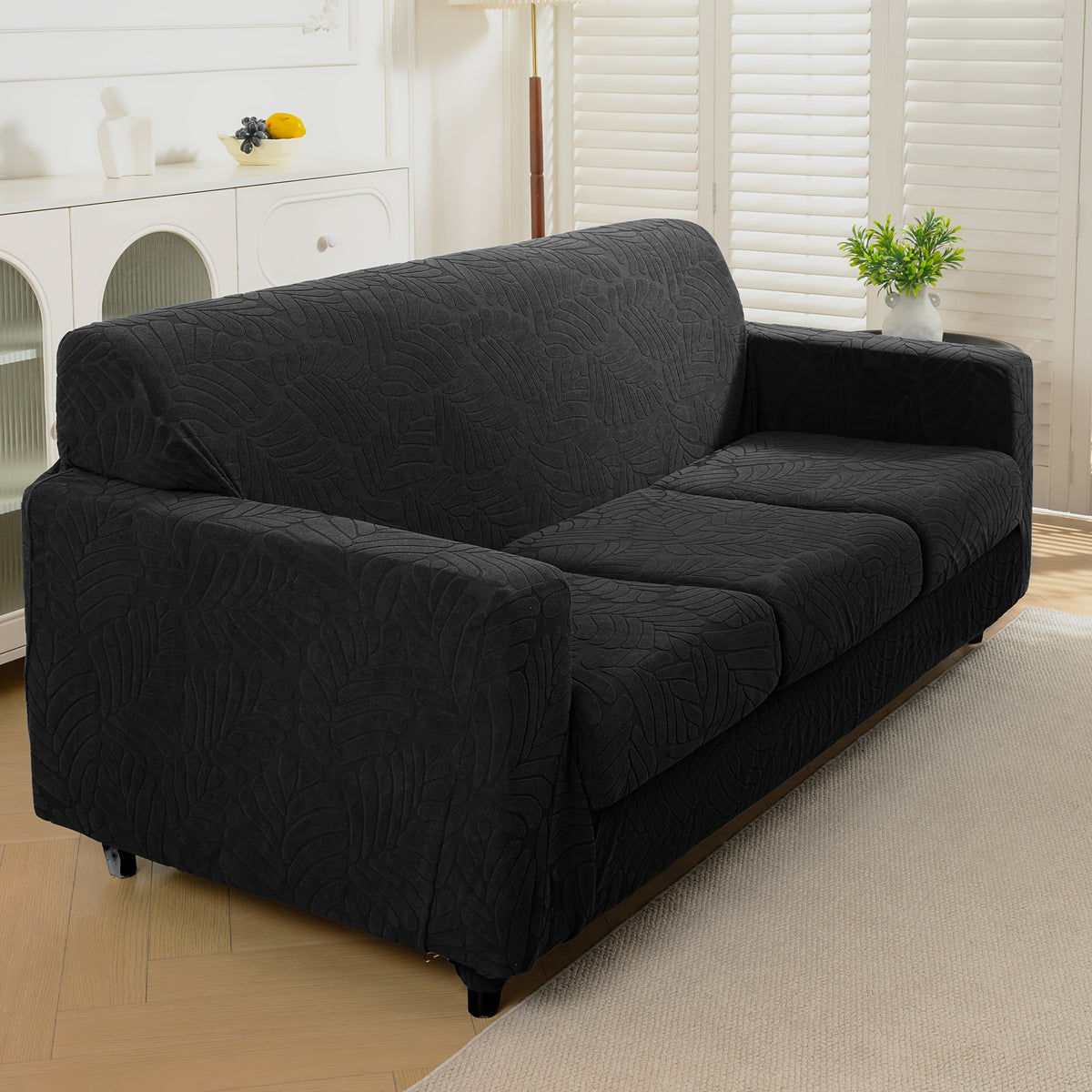 Outdoor Cushion Cover shown in the Black, 1 sofa cover + 3 seat cushions option