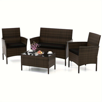 Outdoor Patio Furniture Set shown in the 4PCS Mix Brown+Black option